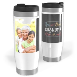14oz Personalized Travel Tumbler with Rise and Shine Grandma design